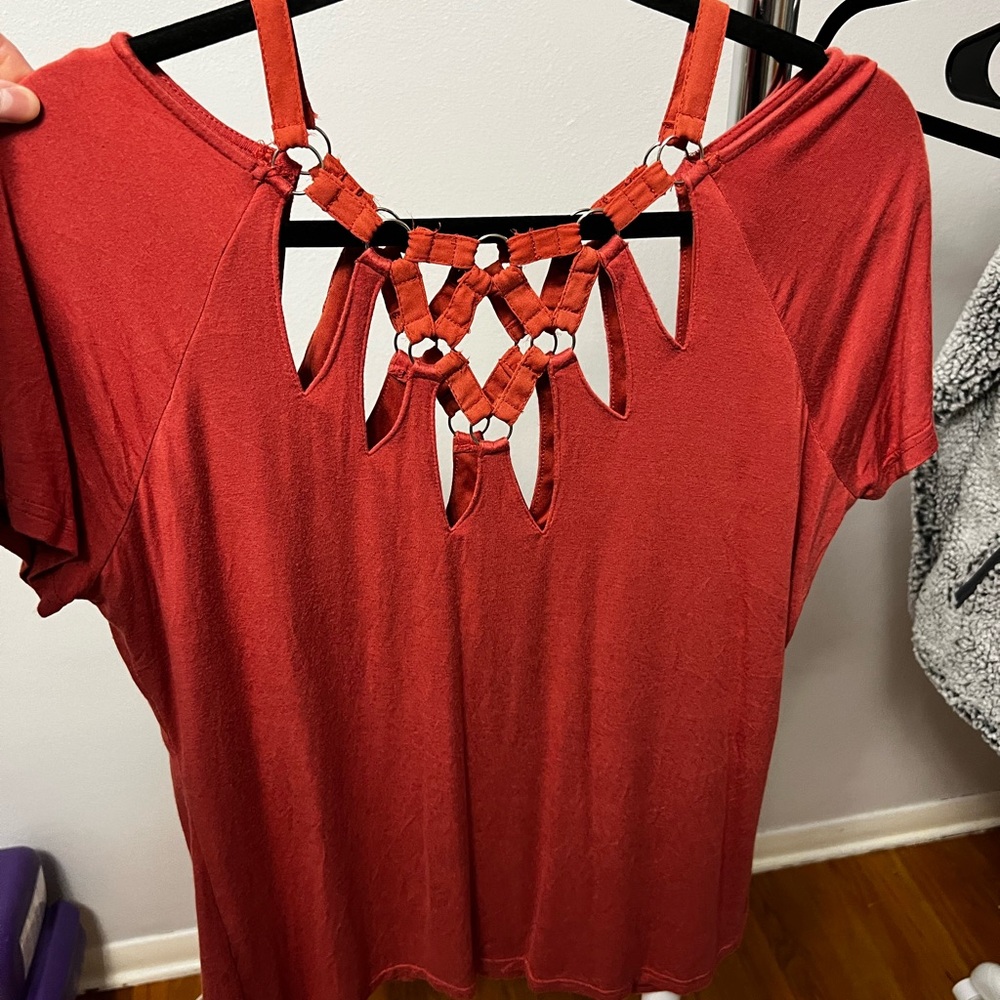 Women's Red Top with Cut-Out Design